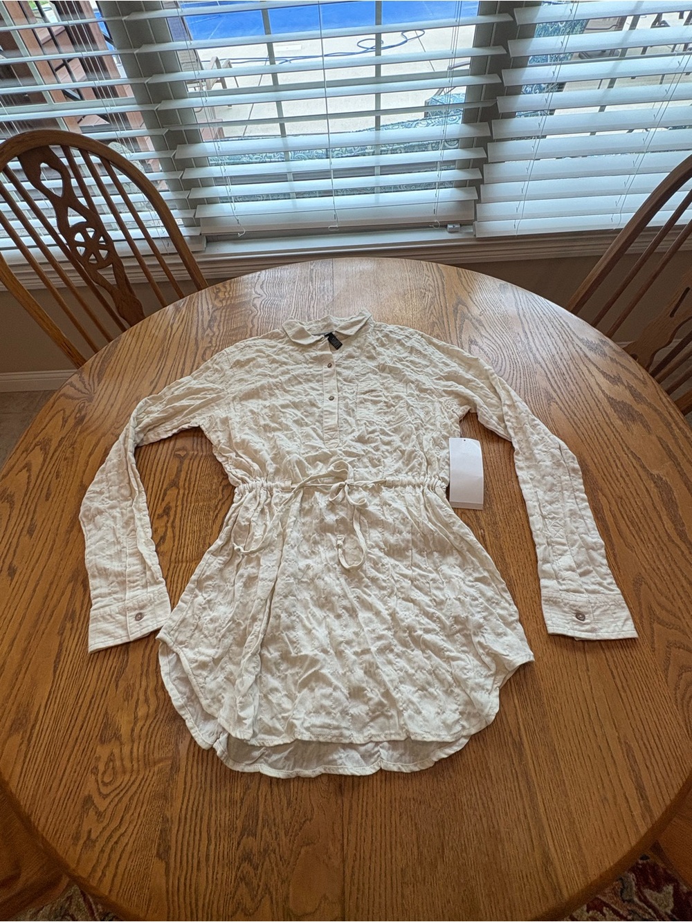 Mountain Hardware women’s long sleeve cream cotton tunic top cinch waist NWT L
